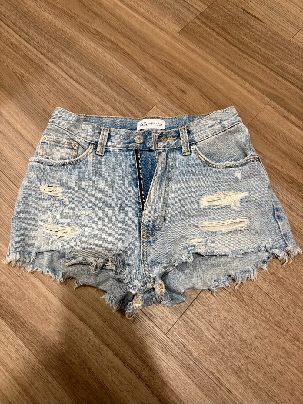 ZARA Light Wash Ripped Denim Cutoff Shorts